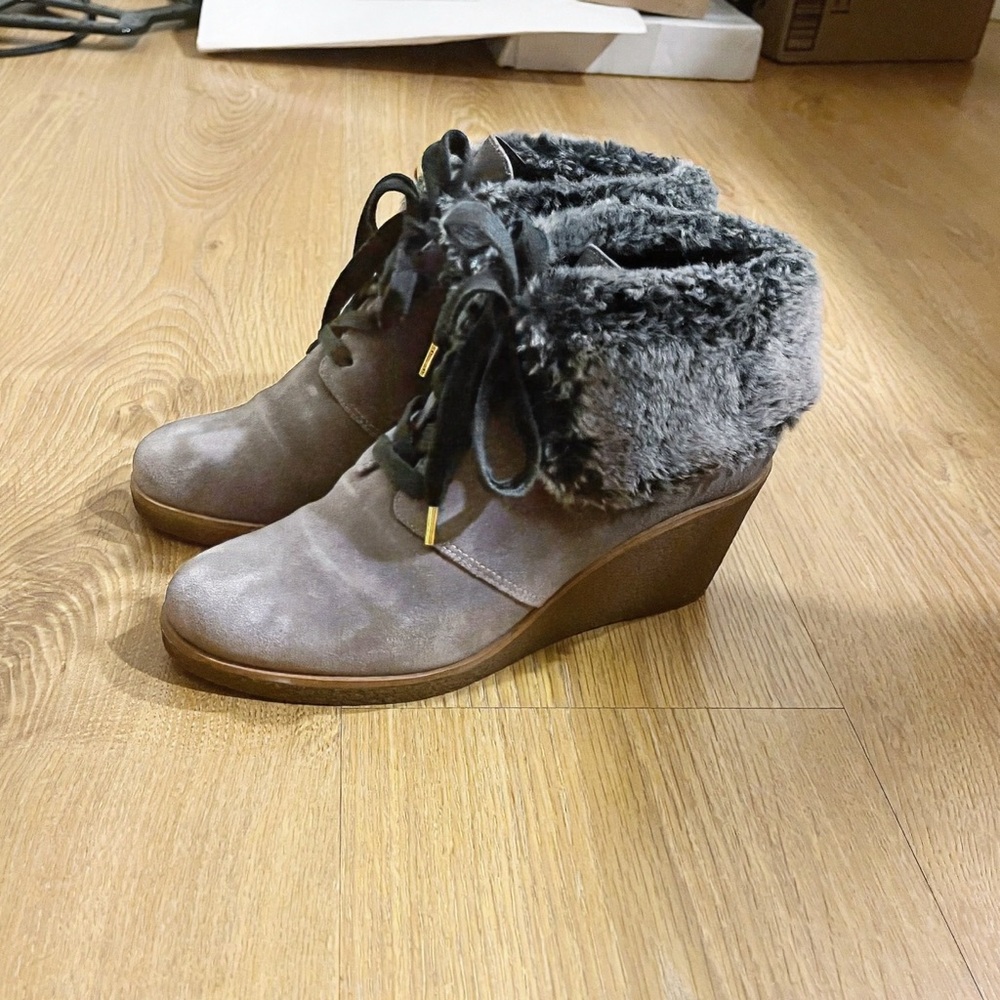 Cole Haan Women's Ankle Boots with Faux Fur - Dark Brown and Gray